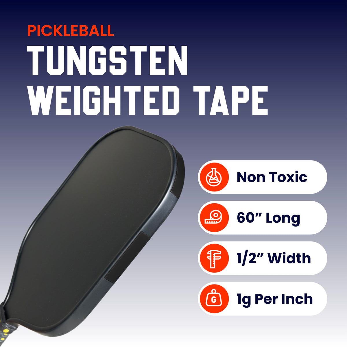 The Racket Pro Weighted Tungsten Tape for Pickleball Paddles | Ultra Thin 1 Gram Per Inch | Canadian Company