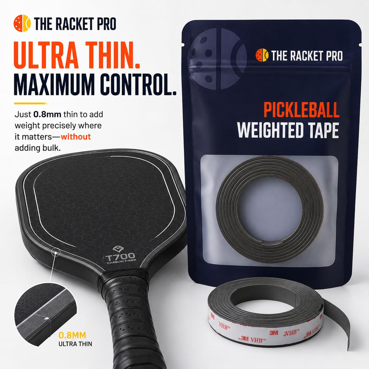 The Racket Pro Weighted Tungsten Tape for Pickleball Paddles | Ultra Thin 1 Gram Per Inch | Canadian Company
